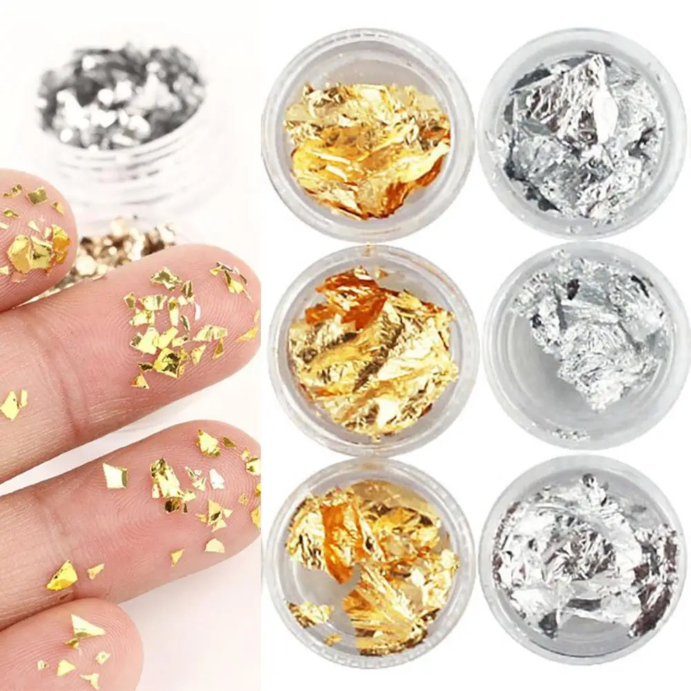 

12Pcs Design Golden Silver Nail Foil Papers Acrylic DIY UV Gel Nail Stickers Decals Manicure Slider Decor