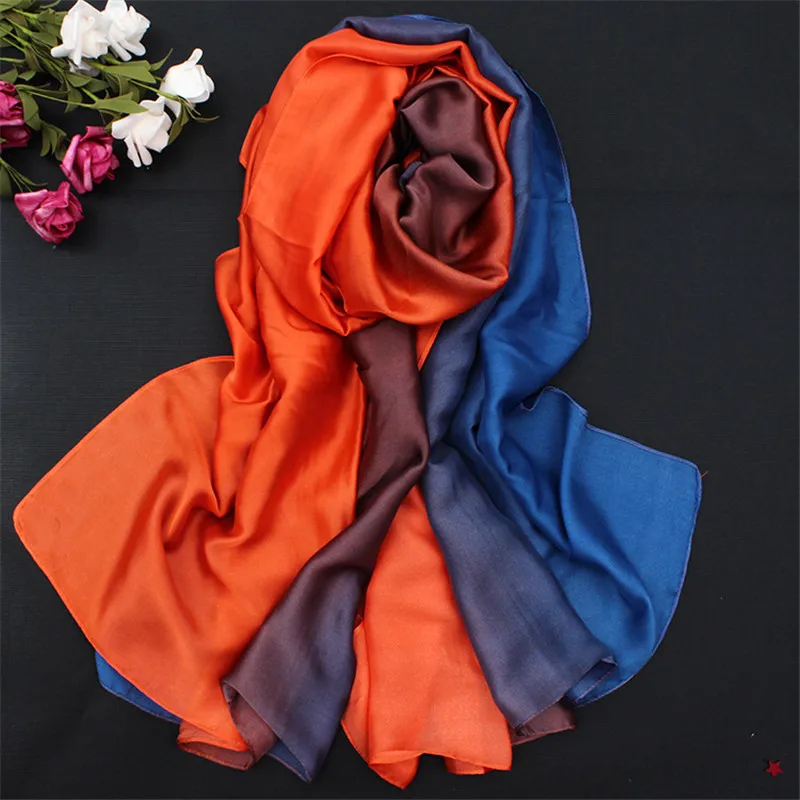 RUNMEIFA роскошный бренд лето и осень женский шелковый шарф градиентные шали пашмины женский палантин, шарф длинный мягкий foulard Soie - Цвет: Orangeblue