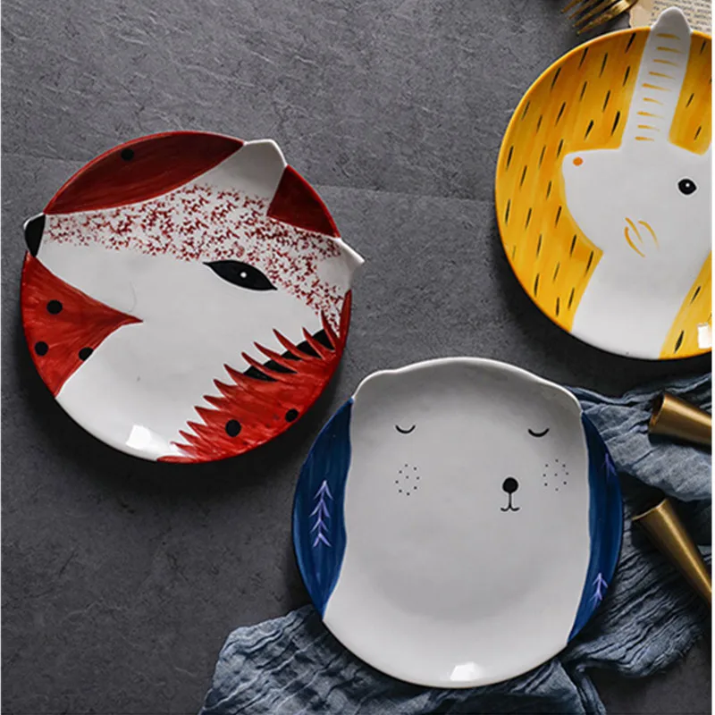 

Japanese and Korea Creative Breakfast Steak Children's Fruit Plate Hand Painted Animal Dish Cutlery Cartoon Ceramic R376