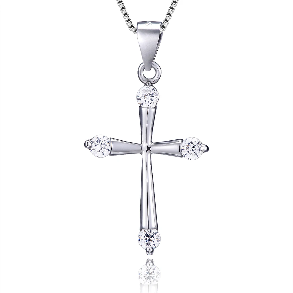 

VOJEFEN 925 Sterling Silver Jewelry Cross Necklace Cubic Zirconia Stone Cross Pendant Necklace Christian Religious Jewelry