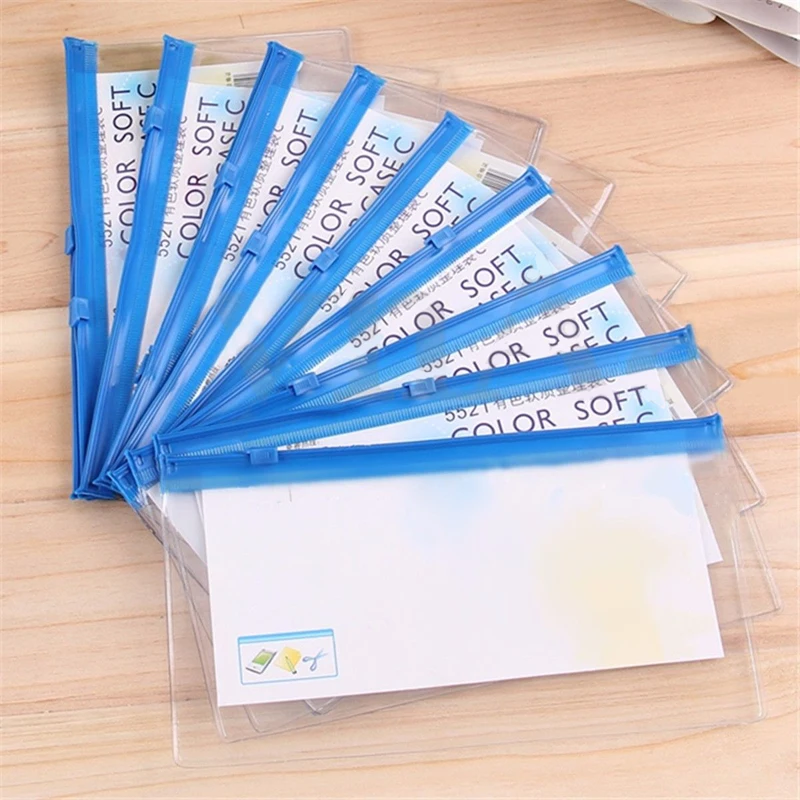 Clear Plastic School Exam Stationery Case Pencil Pen Eraser Zipped Bag Pouch 24*12CM