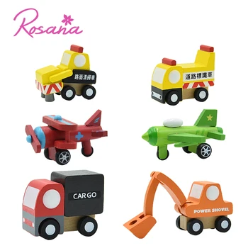 

Rosana 12Pcs Children Cartoon Car Toys Wood Crane Truck Bus Airplane Helicopter Modle Traffic Model Toy Gift For 2-6 years old