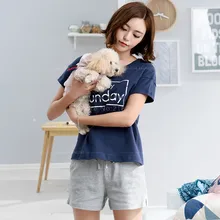 Качество женские летние хлопковые Пижамные комплекты женские пижамы Письмо печати женские пижамы Домашняя одежда для отдыха на продажу