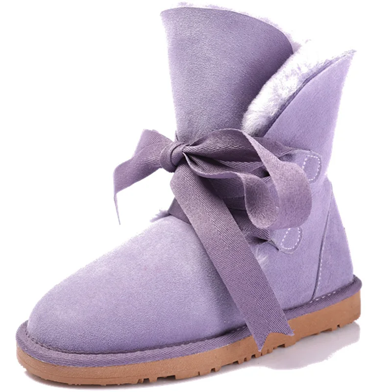 UVWP/модные женские зимние ботинки наивысшего качества; зимние ботинки из натуральной овечьей кожи; натуральный мех; теплая шерстяная женская обувь - Цвет: Purple