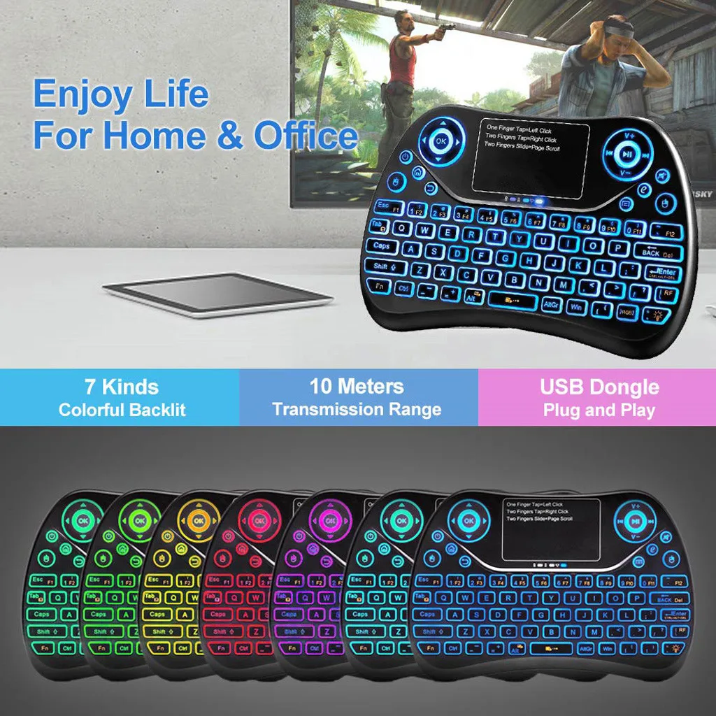 Беспроводная мини-клавиатура VOBERRY, Fly Air mouse 2,4 ГГц интеллектуальная игровая клавиатура с подсветкой и зарядкой от сенсорной панели