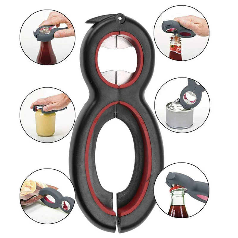 

6 In 1 Multi Function Twist Bottle Opener All In One Jar Gripper Can Wine Beer Lid Twist Off Opener Claw Kitchen Accessories