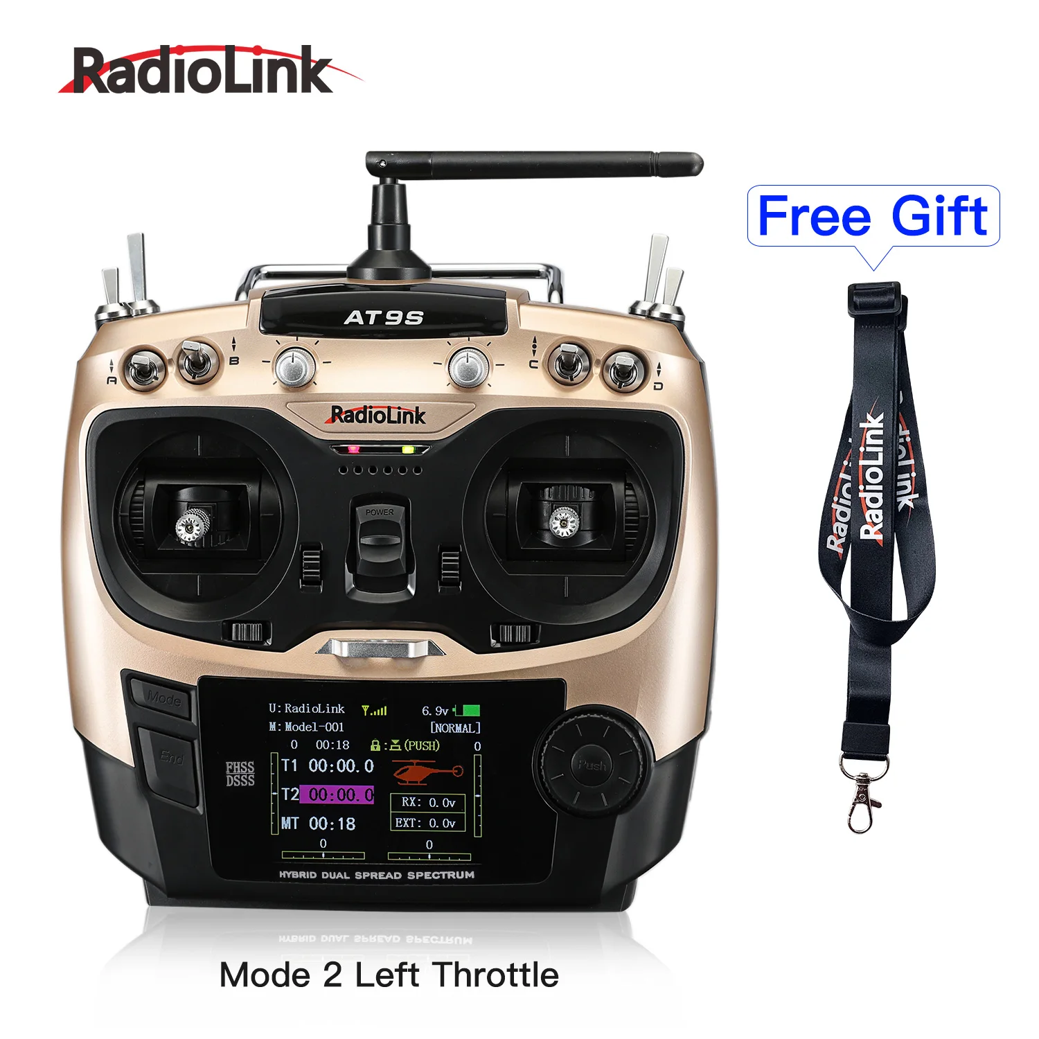 

Radiolink AT9S 10CH RC Transmitter and Receiver R9DS 2.4G Radio Controller for Drone/Multicopter/Helicopter Airplane Mode 2