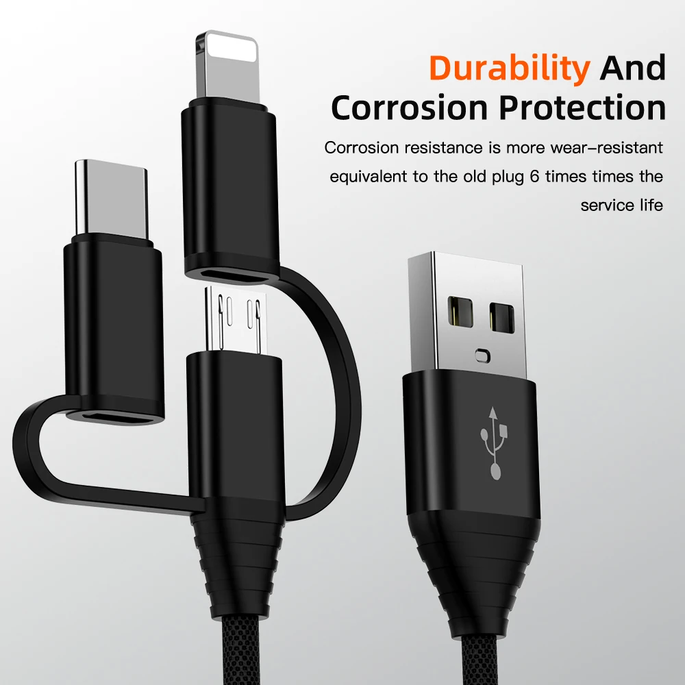 3 in 1 Mobile Phone USB Charging Cable for iPhone X Micro USB Type C Charger Cable for Xiaomi Huawei Samsung Fast Charging Cable