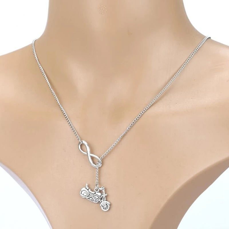 Wholesale Vintage Silver Alloy Unlimited Motorcycle Pendant Necklace