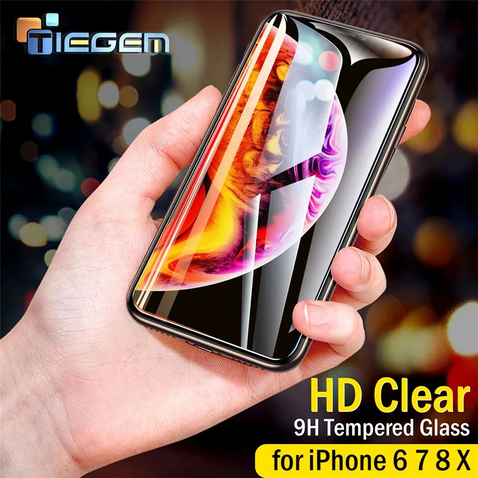 Tiegem Screen Protector for iPhone 7 8 6 6S Plus 0.3mm Thin 9H 2.5D Tempered Glass X XR XS Max Protective Film | Мобильные телефоны