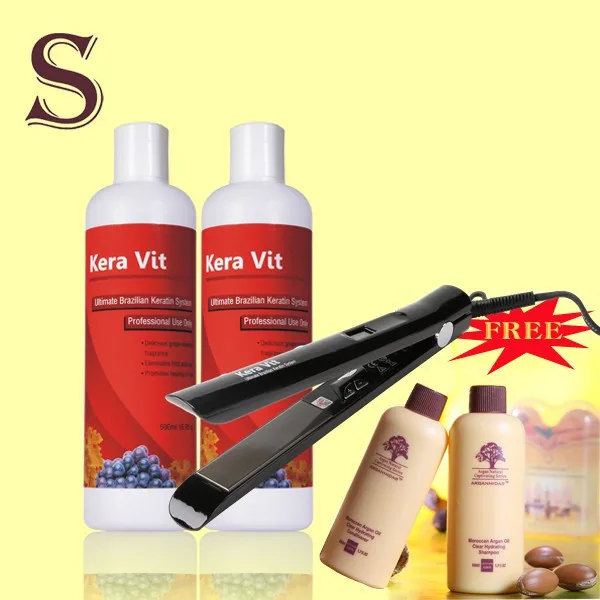 Hight Quality 2*500ml Brazilian keratin treatment + professional hair flat iron straightening hair get free gifts free shipping