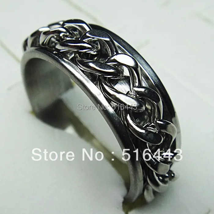 

10pcs Silver Stainless Steel Women Mens Fashion Spin Chain Rings Free Shipping Wholesale Jewelry Lots A-114