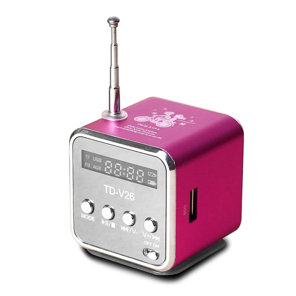 TD-V26 мини-радиоприемник Цифровой Портативный радиоприемник FM с USB спикерс для ПК телефона Mp3 музыкальный плеер Поддержка SD/TF карты - Цвет: Pink