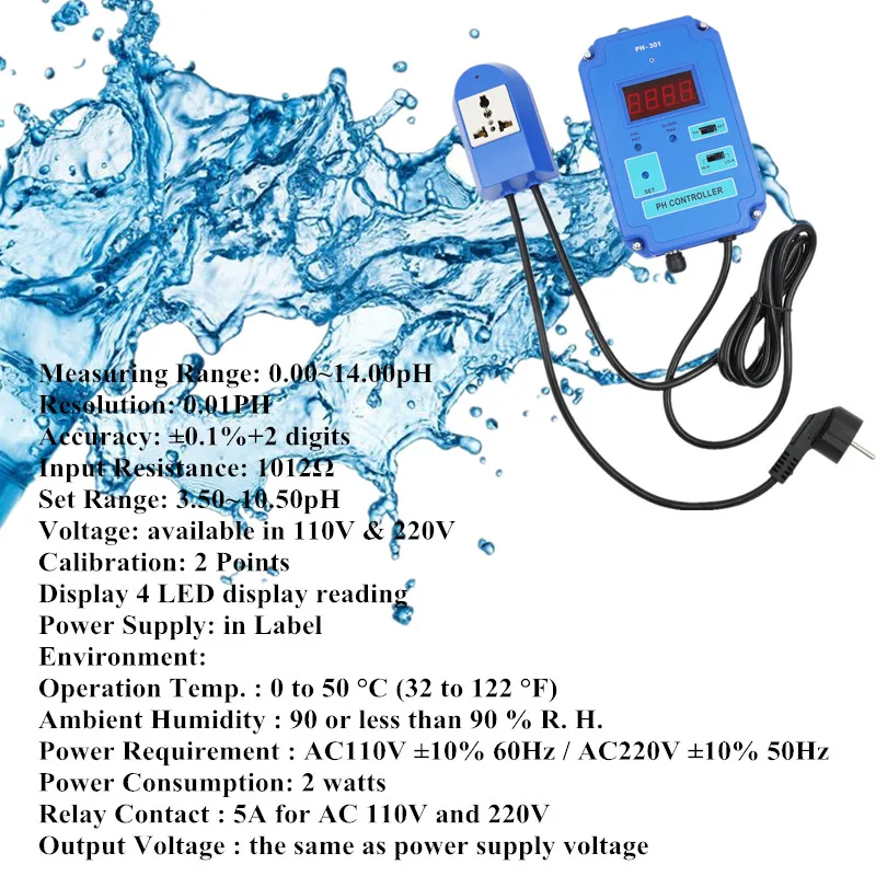 PH-301 цифровой рН-контроллер метр тестер с опционным HI/LO действие 0,00~ 14.00pH Диапазон СМЕННЫЙ BNC электрод CO2 решение