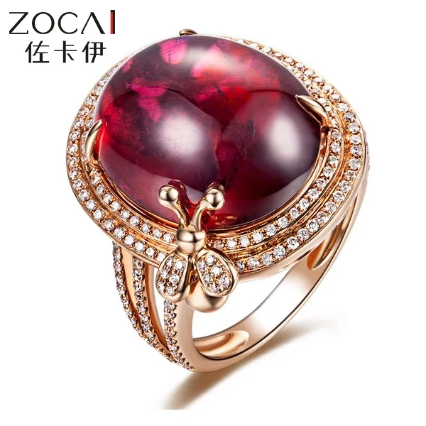 ZOCAI Топ Роскошная серия 14,50 CT красный турмалин 0,54 CT бриллиантовое кольцо с турмалином 18 K розовое золото SR706T