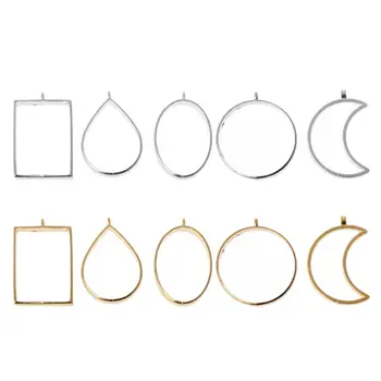 

10Pcs Jewelry Findings Jewelry Metal Frame Geometric Hollow Pressed Flower Resin Blank Frames Pendants DIY Jewelry Making Tools