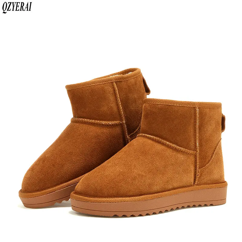 

QZYERAI New arrival winter warm women snow boots fur integral 100% cowhide flat leather snow boots warm women boots