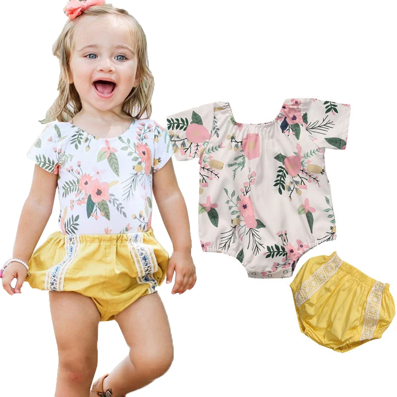 

2017 2pcs Newborn Baby Girl Summer Clothing Set Babies Flower Bodysuit+PP pants Bodysuits Tops+ Short Pants Outfits Clothes 2019