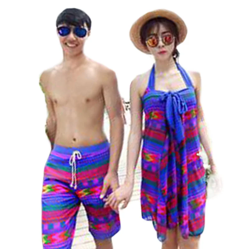 2016 Vintage Couple Swimsuits Print Board Shorts And Bikini Set Stylish