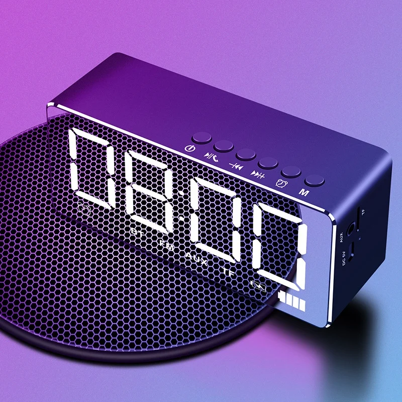 

Multifunction Bluetooth Speakers Mobile Phone Card Inserted Metal Alarm Clock Speaker Shocking Bass For Home