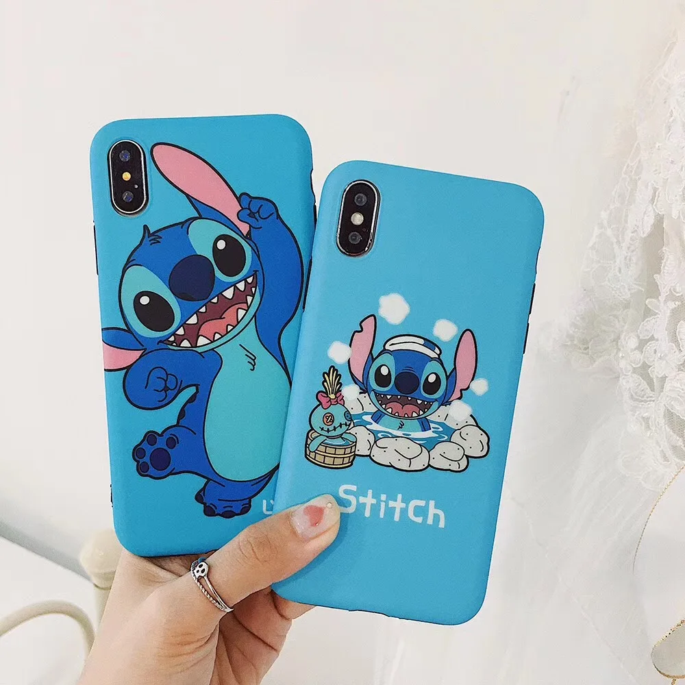 

Marchcover New Cute Cartoon Stitch IMD case for iPhone X XS MAX XR coque blue matte Soft TPU cover for iPhone 8 7 6 6S plus