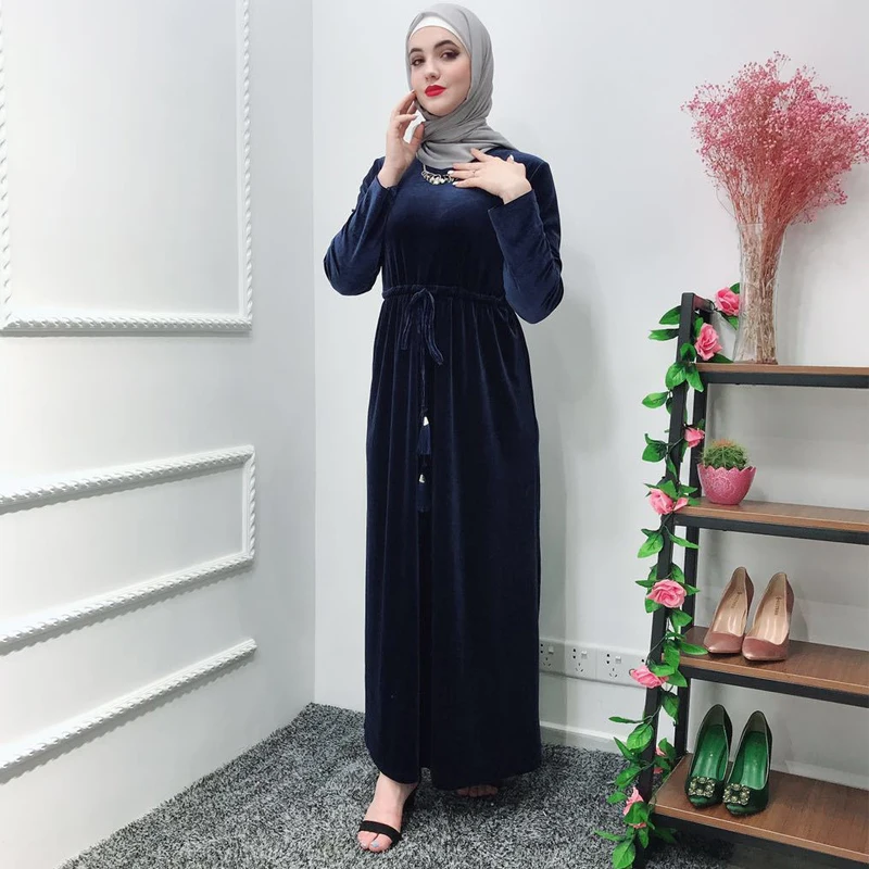 Velvet Abaya Femme Kaftan Robe Dubai Muslim Hijab Dress Turkey Abayas For Women Caftan Marocain Elbise Ramadan Islamic Clothing