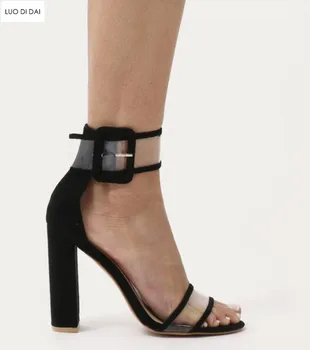

2019 sexy women open toe high heels party shoes summer gladiator sandals PVC sandals chunky heel buckle sandals wedding shoes