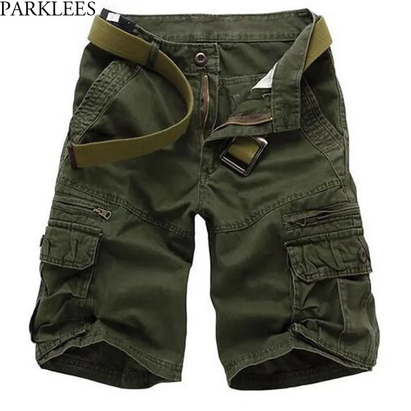 Мужские Армейский зеленый хлопчатобумажные шорты-карго Фирменная Новинка multi-карман расслабленным нужным модные шорты Homme Повседневное молнии бермуды Masculina
