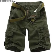 Мужские Армейский зеленый хлопчатобумажные шорты-карго Фирменная Новинка multi-карман расслабленным нужным модные шорты Homme Повседневное молнии бермуды Masculina