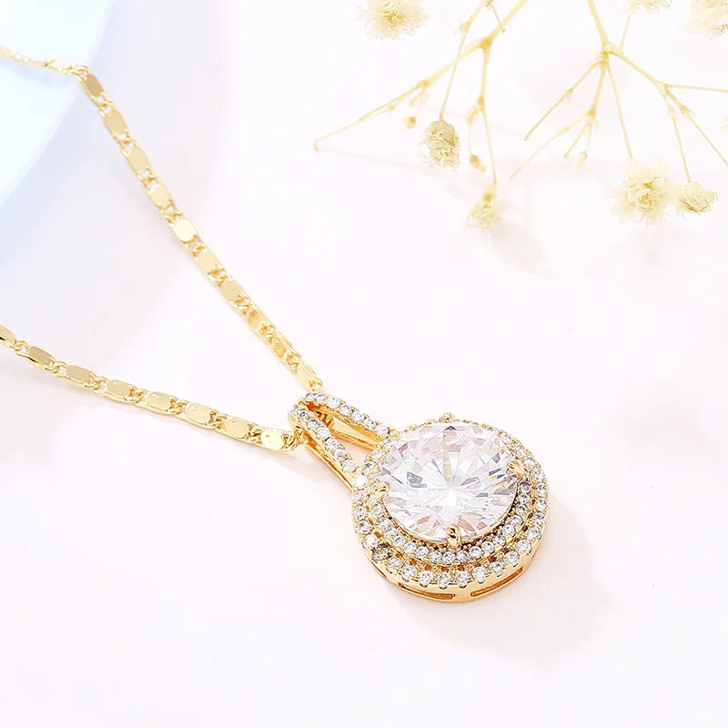 

Rose Gold Pendant Necklace Beautiful Female Wedding Party Jewelry Bohemian Plated Pendant Necklace Beautifully Set Zircon N