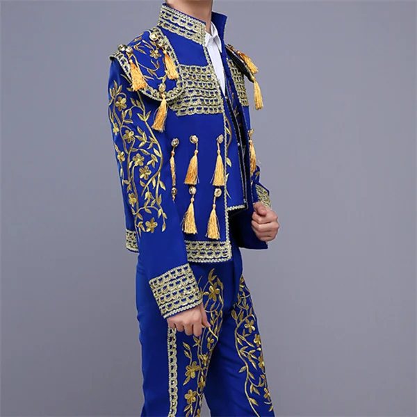 Испанский Matador Костюм для выступлений корт мужские вышитые платья - Цвет: blue large