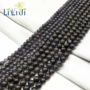 

LiiJi Unique Dark Color Natural Cat's Eye Iolite Water Sapphires Loose Round Beads Approx 6mm 8mm total 39cm