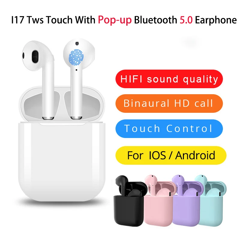 

i17 Tws Touch Control With Pop-up Window Wireless Bluetooth earphone Headset 5.0 Stereo Sound with charging case for iphone