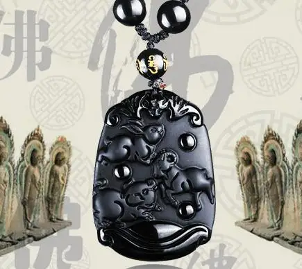 

A goat mascot Obsidian gem Amulet Pendant lotus Fook pig diy real stone Obsidian jewelry necklace charms popsocket