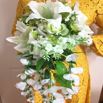 

Fake Lily & Rose Bunch Waterfall Bride Bouquet Artificial Rose Lily Wisteria Vine for Wedding Bridal Bridesmaids Bouquets