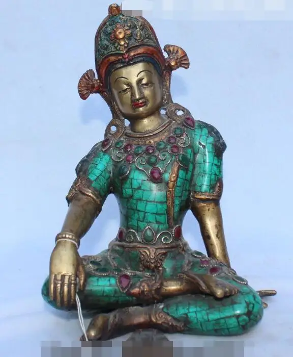 

S01433 9" Nepal Tibet Bronze Gild Turquoise Red Coral White Tara Goddess Buddha Statue (B0328)