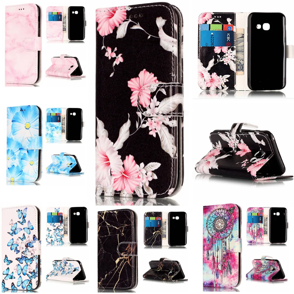 

Wallet Leather Case For Samsung Galaxy A3 2017 Flip Case Colorful Marble Pattern Cover for Samsung A3 2017 A320 With Card Slot