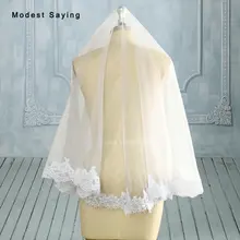 Цвета слоновой кости 1,5 метров короткие 2 слоя кружева Свадебные вуали с каймой Белый Локоть Длина свадебная вуаль свадебные аксессуары veu de noiva