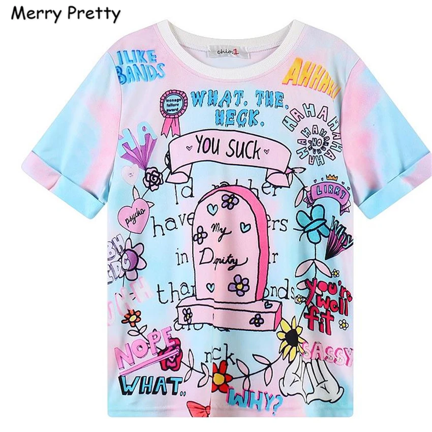Merry Pretty женские футболки Харадзюку короткий рукав кавайная футболка Женские топы для девочек Милая мультяшная футболка единорог Пегас футболка