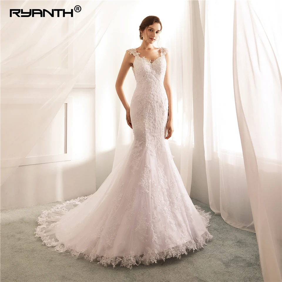 Блестящее кружевное свадебное платье русалки 2019 Дешевое de mariee на заказ Vestido Noiva