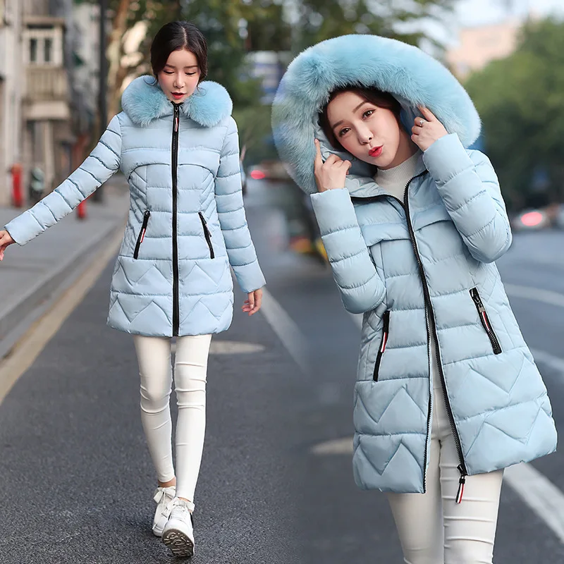 2018 Autumn Winter Jacket Women Fashion Warm Parkas Female Down Cotton Jacket Hooded Large Fur Collar Slim Winter Thicken Coat