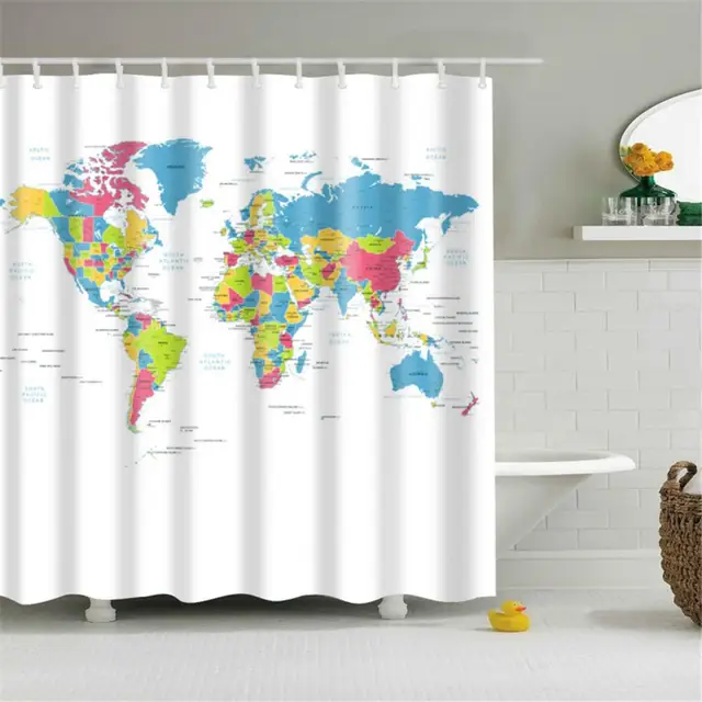 waterproof shower curtain world map pattern creative shower curtain with hooks bathroom polyester fabric bathroom decoration