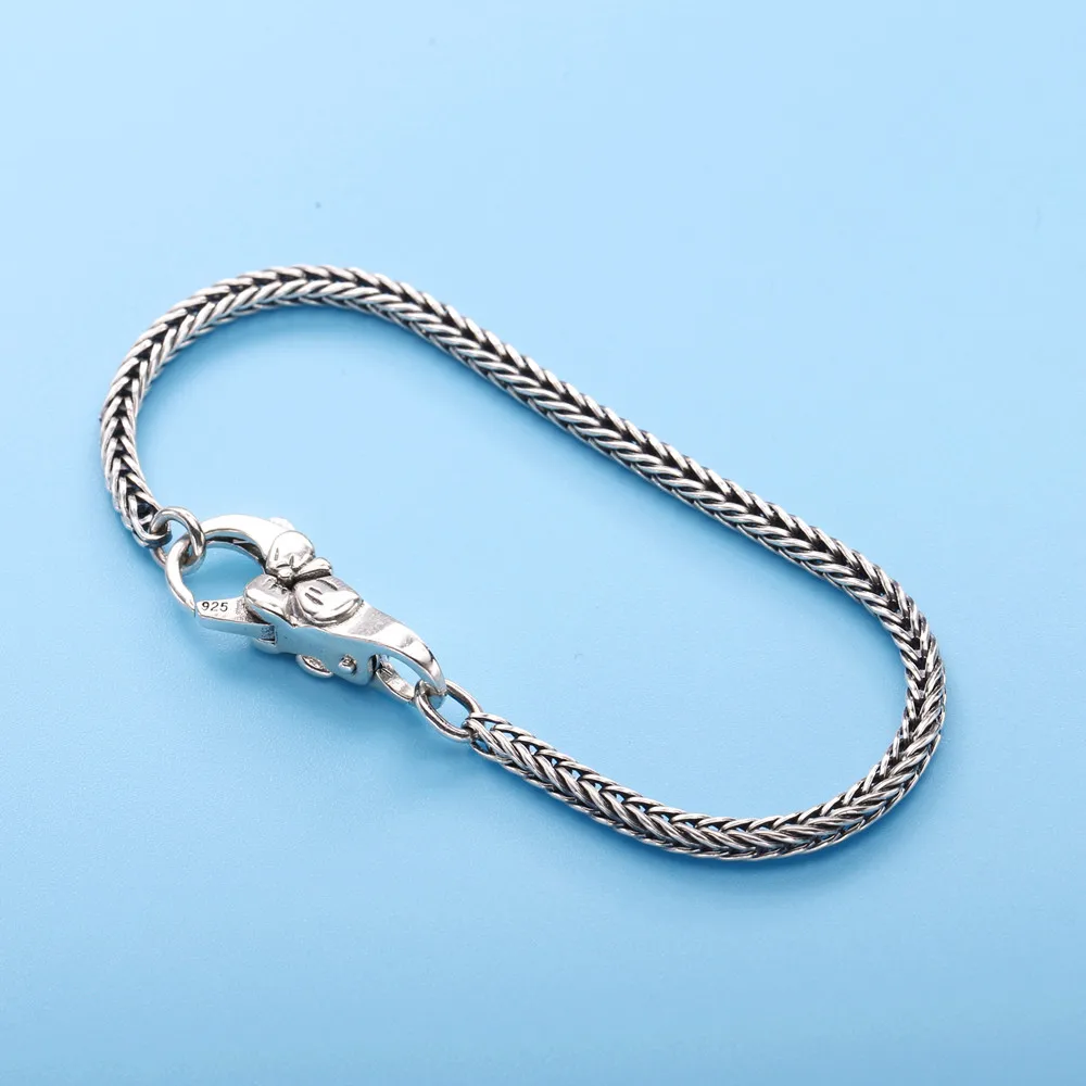 Kopen Moonmory Real 925 Sterling Zilver Grijze Armband Vintage Stijl Voor Unisex Europa Populaire Diy Sieraden Pruim Gesp Armband