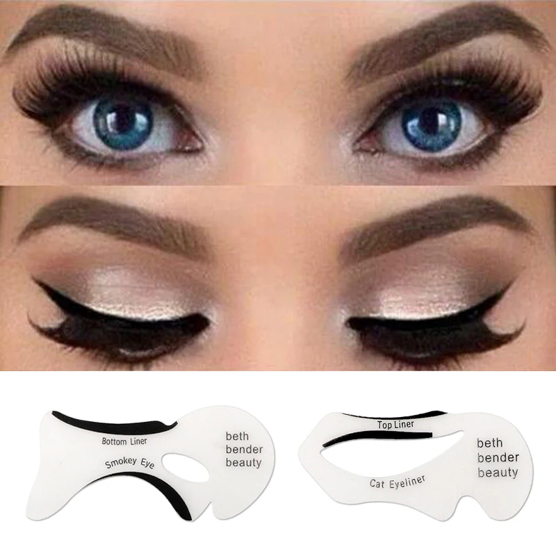 

2pcs Eyeliner Stencil Kit Eyebrows Model Guide Template Reusable Eye Shadow Frames Card Professional Women Eyebrow Makeup Tools