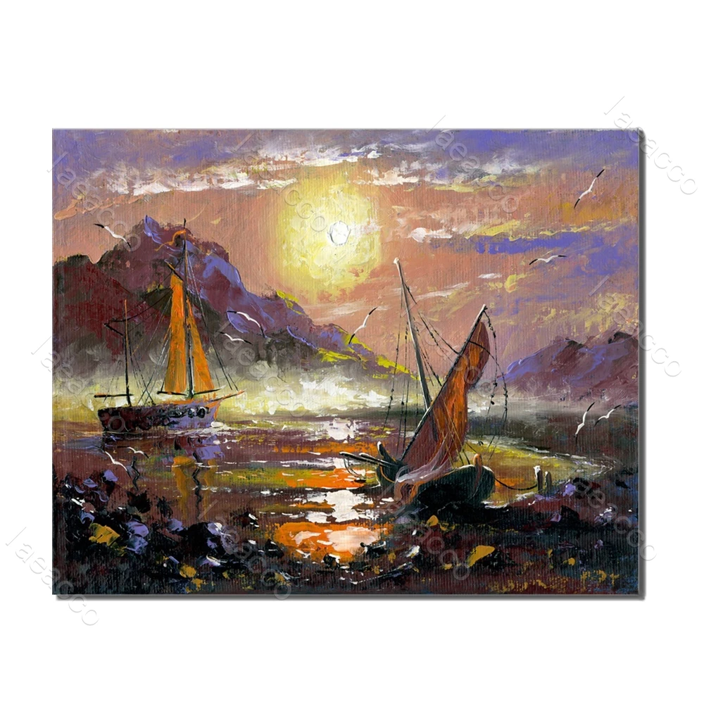 

Laeacco Watercolor Sunrise Outside Posters and Prints Wall Art HD Canvas Painting Living Room Decoration Home Decor No Frame