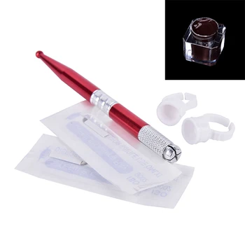 

3D Eyebrow Tattoo Microblading Needle Blade Pen Pigment Practice Kit Permanent Tattoo Pens+Pins Needles+Ring Ink Cup+Tattoo-Ink