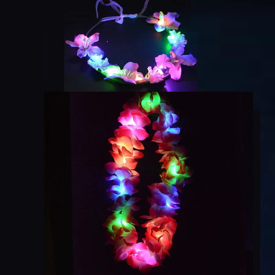 Светильник светящийся светодиодный гавайский танец хула Луау цветок головной убор Leis гирлянда ожерелье оголовье венок День рождения украшение свадьбы
