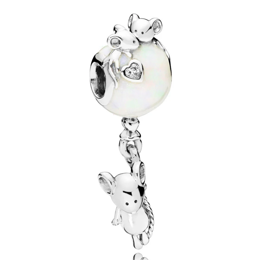 

New 925 Sterling Silver Bead Charm Mouse Floating Balloon With Two Mice Friends Pendant Beads Fit Pandora Bracelet Diy Jewelry
