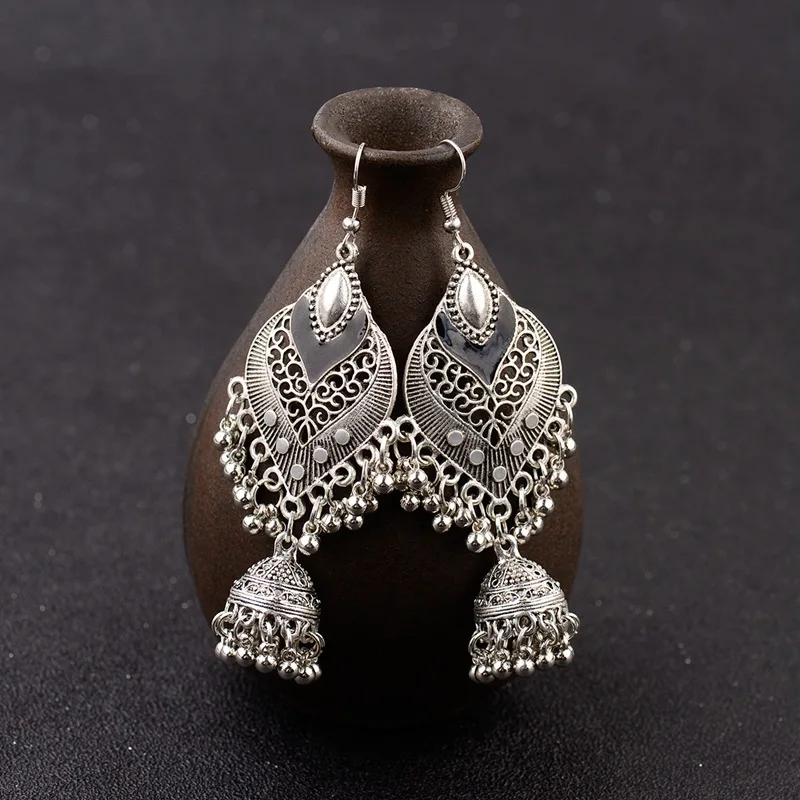 Amader женские капли воды форма серьги серебро индийский клетка Винтаж Jhumka Jhumki синий серьги Orecchini Etnici HXE067