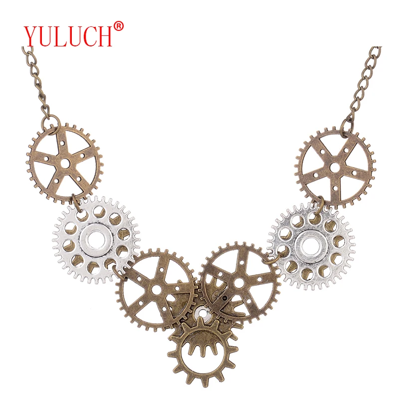

ULUCH 2018 Popular steam multi-size gear connection retro trend wind couple necklace theme party exquisite special gift